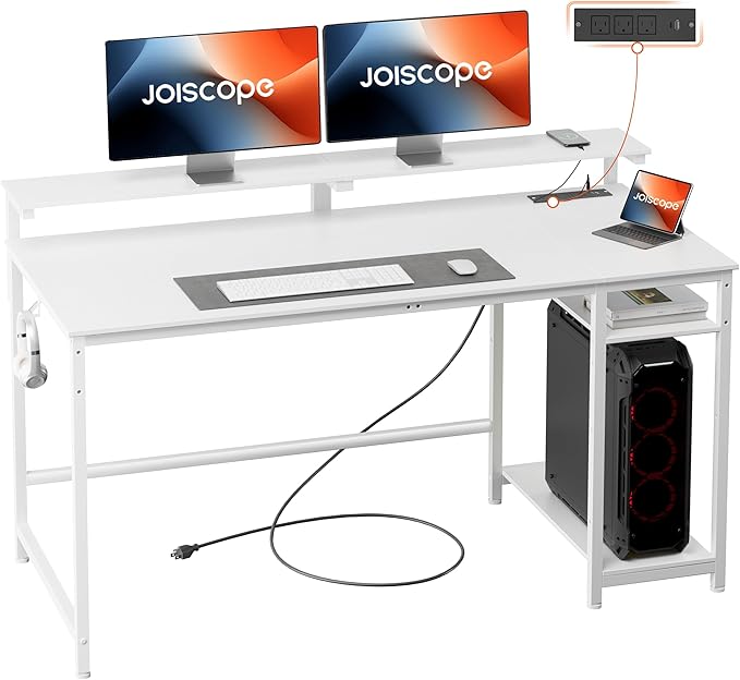 Home Office Desk with Power Outlets (3AC, USB, Type-C), 48 × 20 Inch Computer Desk