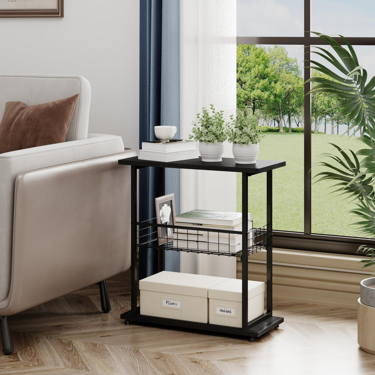 Side Table, 3-Tier End Table, Narrow Sofa Table Bedside Table, Small Nightstand