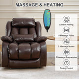 EDILLY Large Genuine Leather Power Lift Recliner Chair for Elderly, Dual Motor with Massage and Heating,with Double Lumbar Cushion and Extended Footrest,USB Port and Remote(Brown)