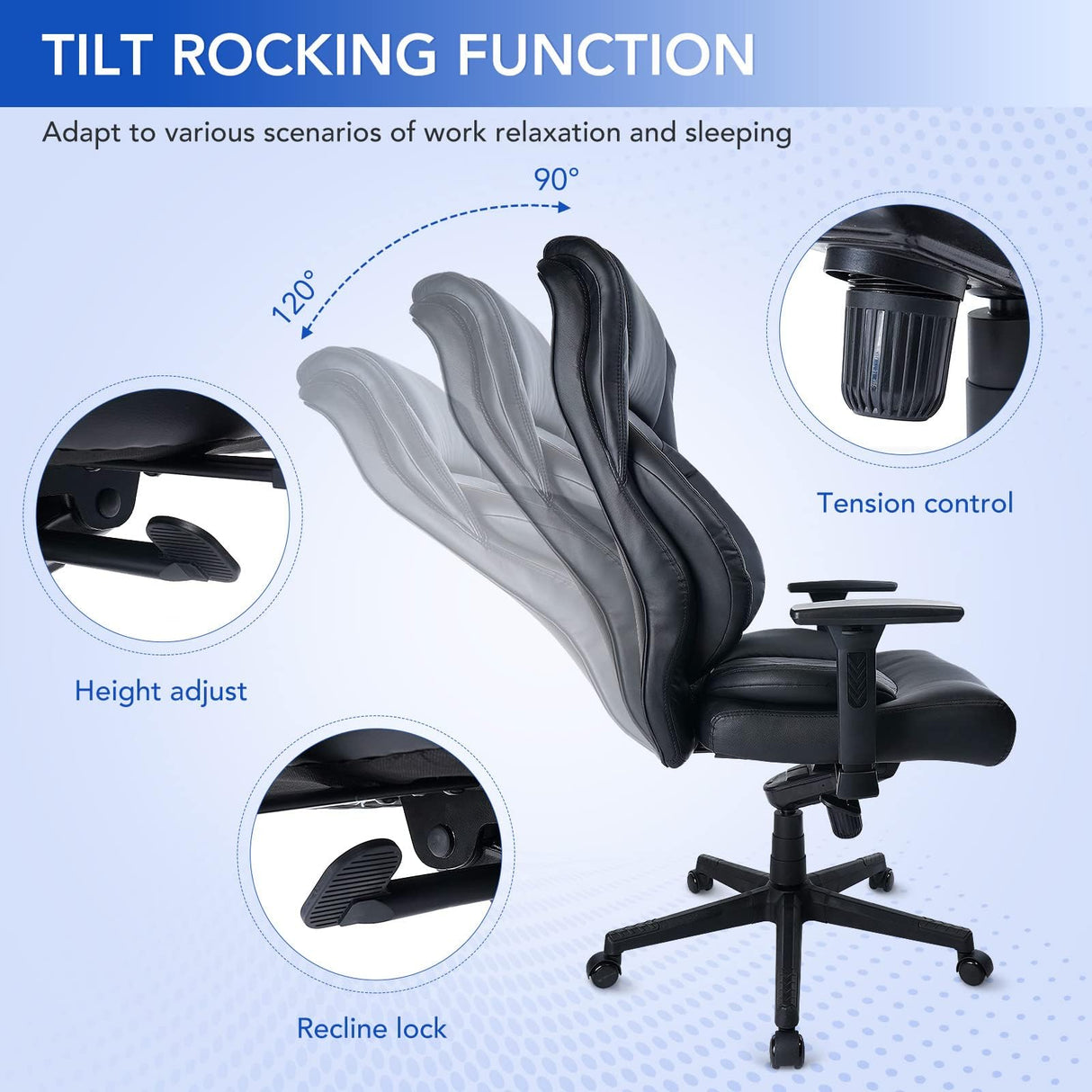 Executive Office Chair Heavy Duty Large PU Leather Ergonomic Executive Desk Chair