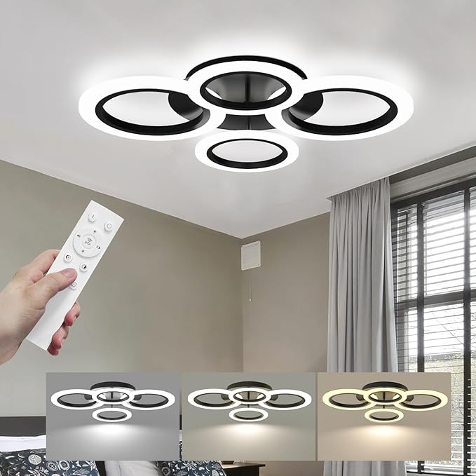 32" Modern LED Ceiling Light - Dimmable 6-Ring Semi Flush Mount