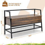 3-in-1 Shoe Storage Bench, Rustic Brown, Metal Frame,