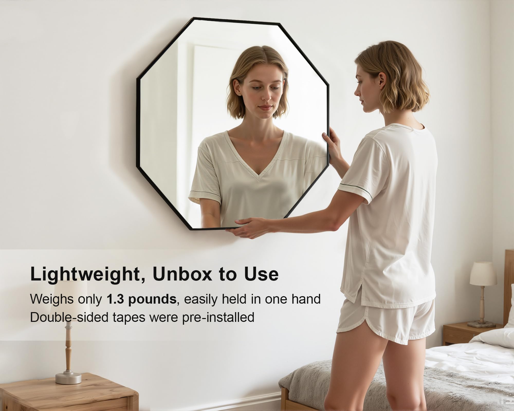 24 Inch Octagon Mirror Black Metal Frame Wall Mounted