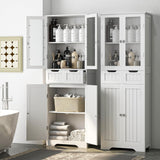 67" Tall Bathroom Storage Cabinet, Freestanding Linen Cabinet with Glass Doors