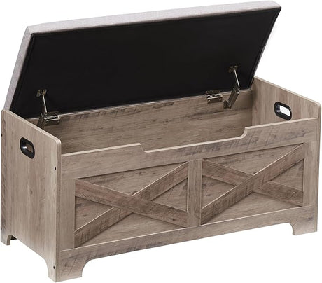 Storage Chest, Storage Bench with Safety Hinge, Barn Style Storage Trunk, Wooden