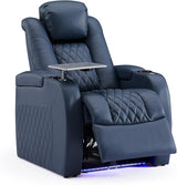 Home Theater Seating Top Grain Leather Recliner Chair Dual Power Movie Gaming