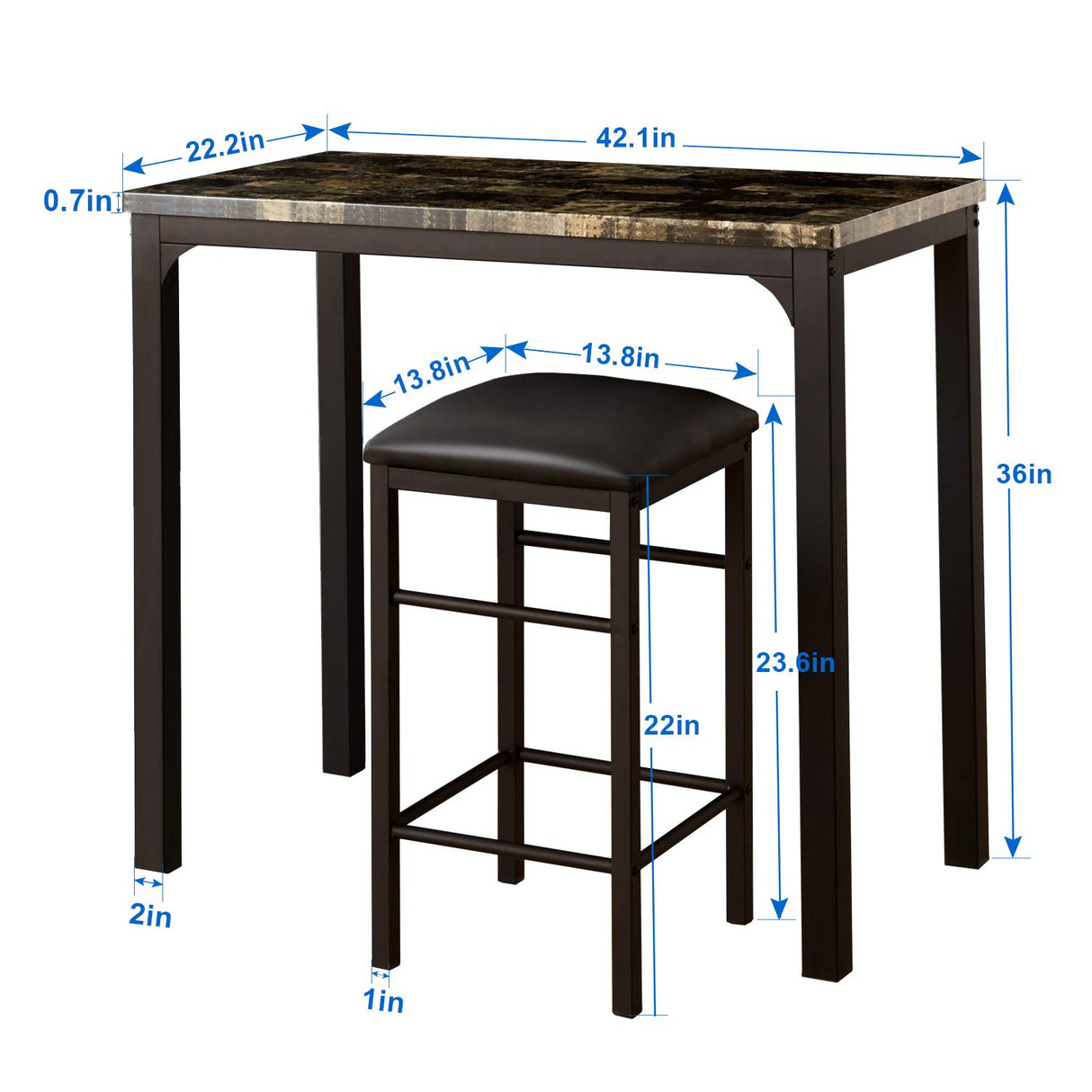 3-Piece Pub Dining Set Counter Height Breakfast Table with 2 Bar Stools, Seating for two