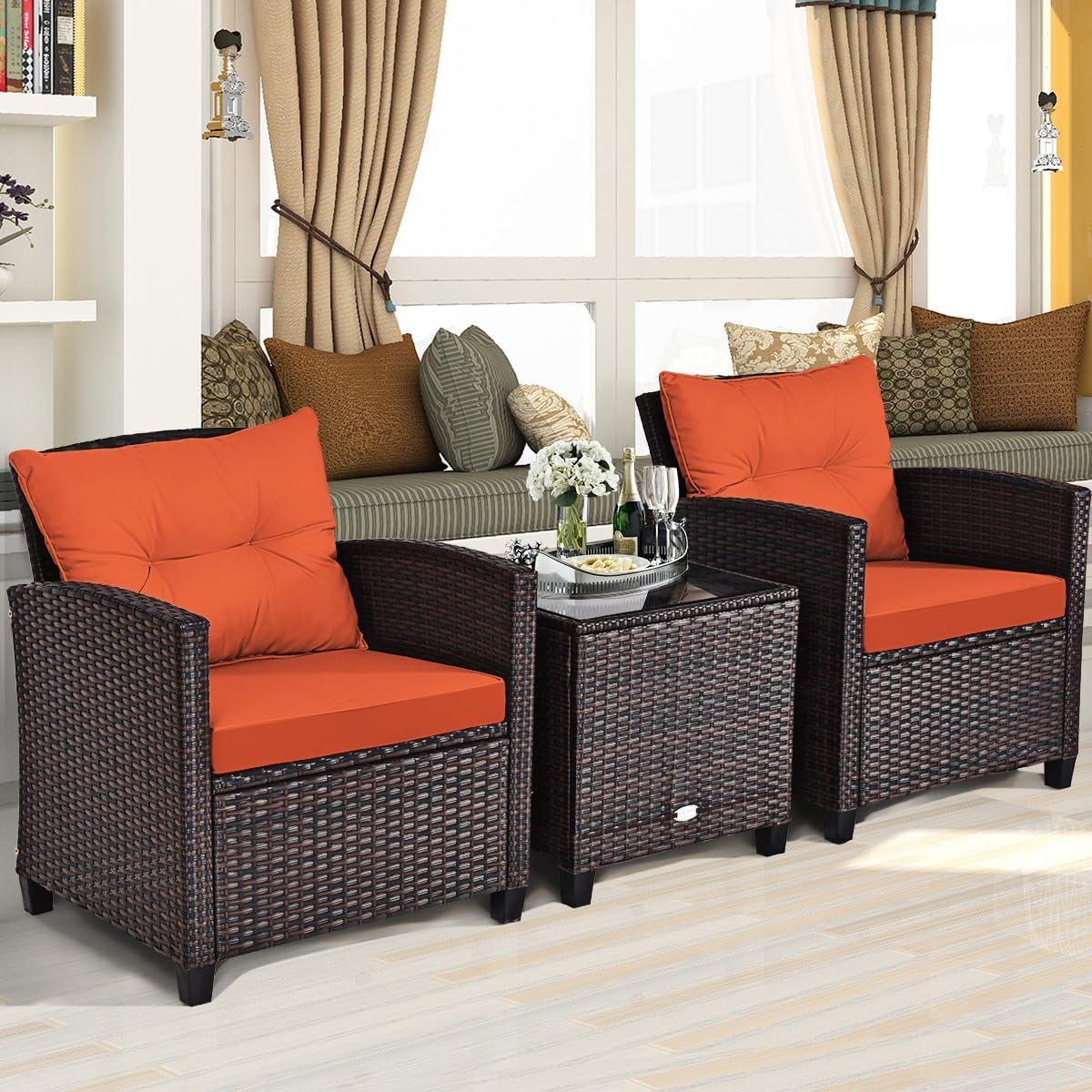 3 Piece Patio Furniture Set, Outdoor Conversation Set with Washable Cushions