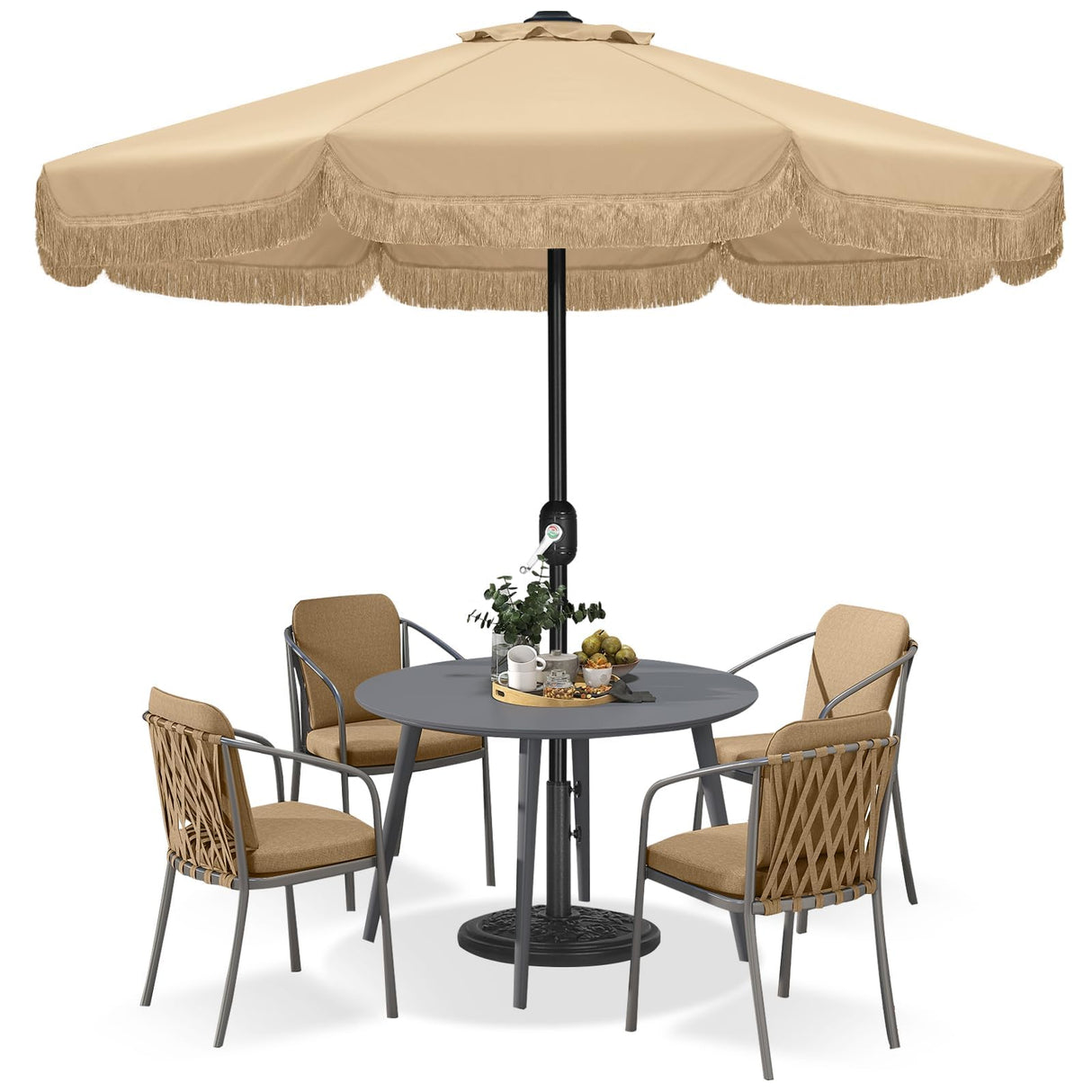 9ft Patio Umbrella with Fringe Outdoor Tassel Umbrella for Holiday Garden Lawn Pool Yard
