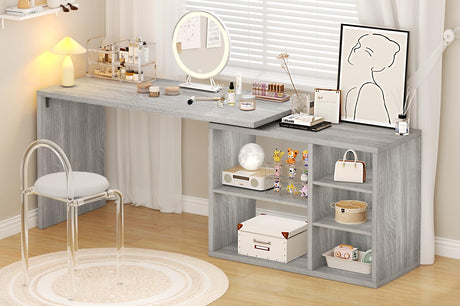 Gray L Shaped Corner Desk with Storage Shelves, Reversible L Shape Computer Desk