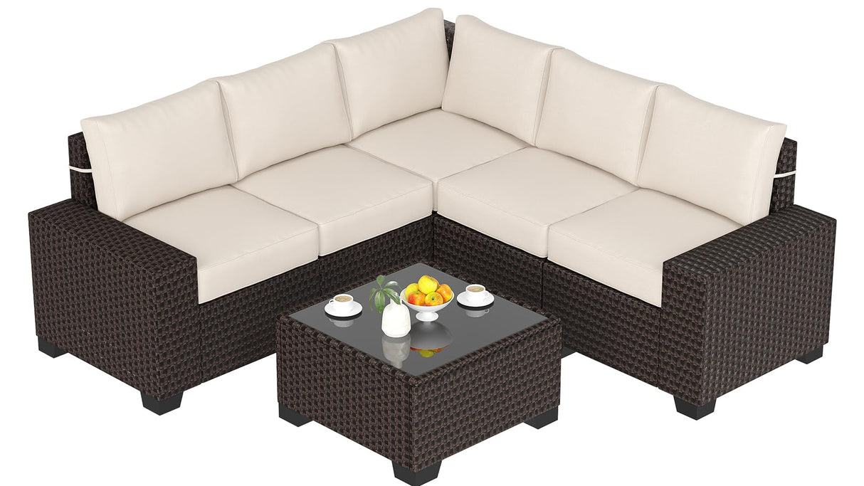 6-Piece Outdoor Wicker Patio Furniture Set with Cushions and Glass Coffee Table