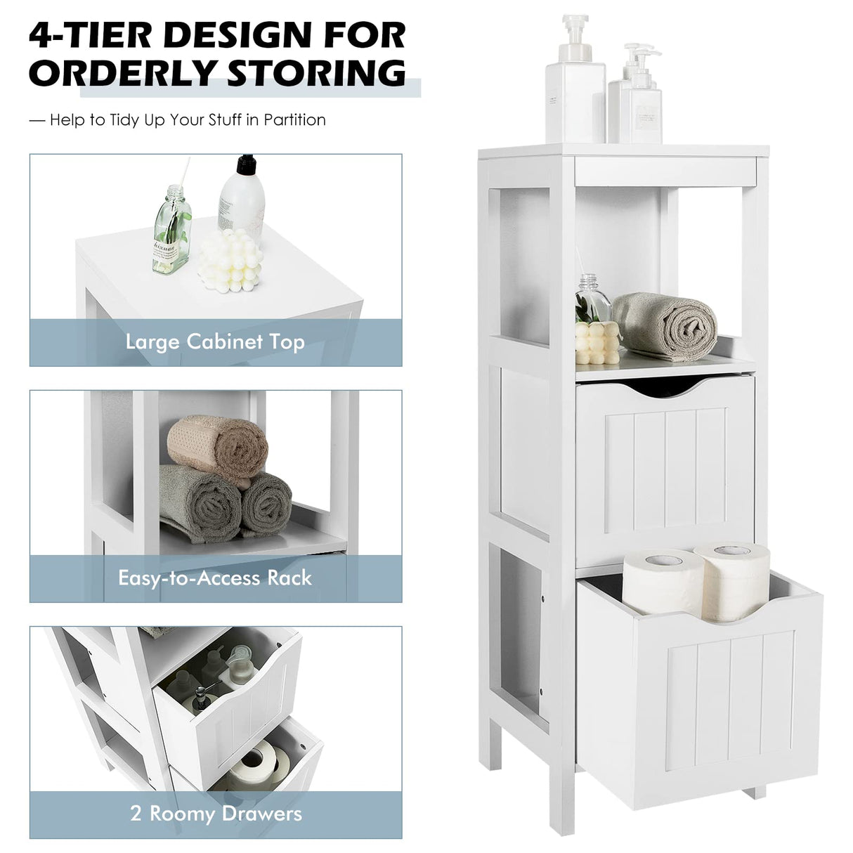 Bathroom Organizers and Storage Cabinet - Storage Organizer Rack Stand with 2 Removable Drawers,