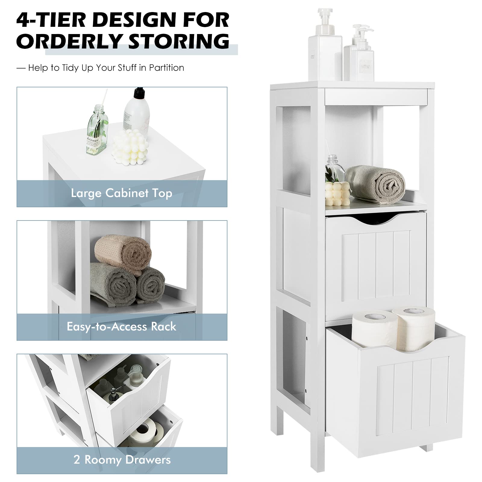 Bathroom Organizers and Storage Cabinet - Storage Organizer Rack Stand with 2 Removable Drawers,