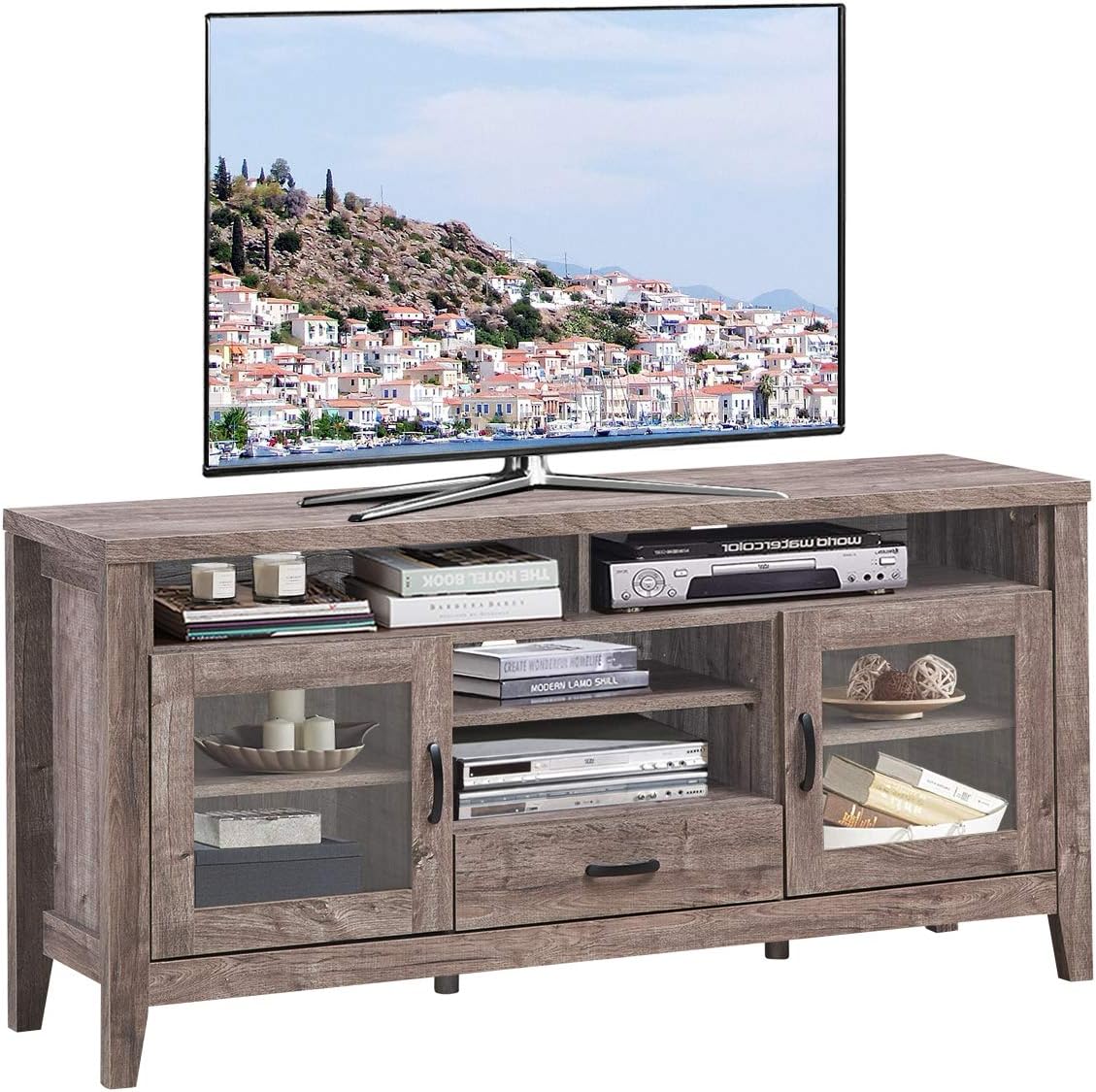 Farmhouse Tall TV Stand, Retro Wood Universal Stand for TV's up to 65" Flat Screen,