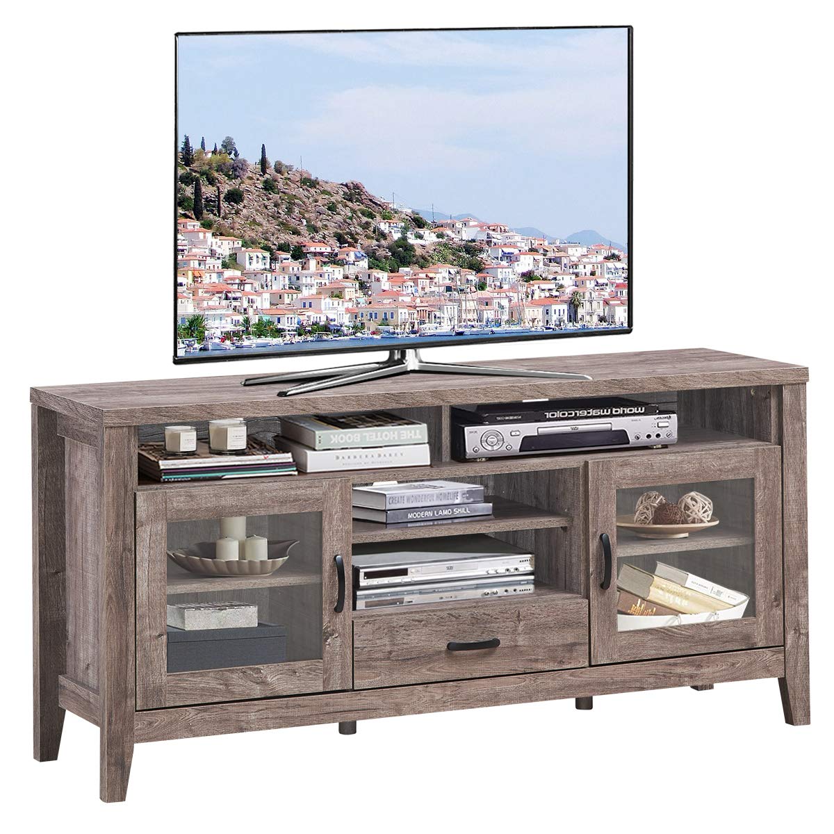 Farmhouse Tall TV Stand, Retro Wood Universal Stand for TV's up to 65" Flat Screen,