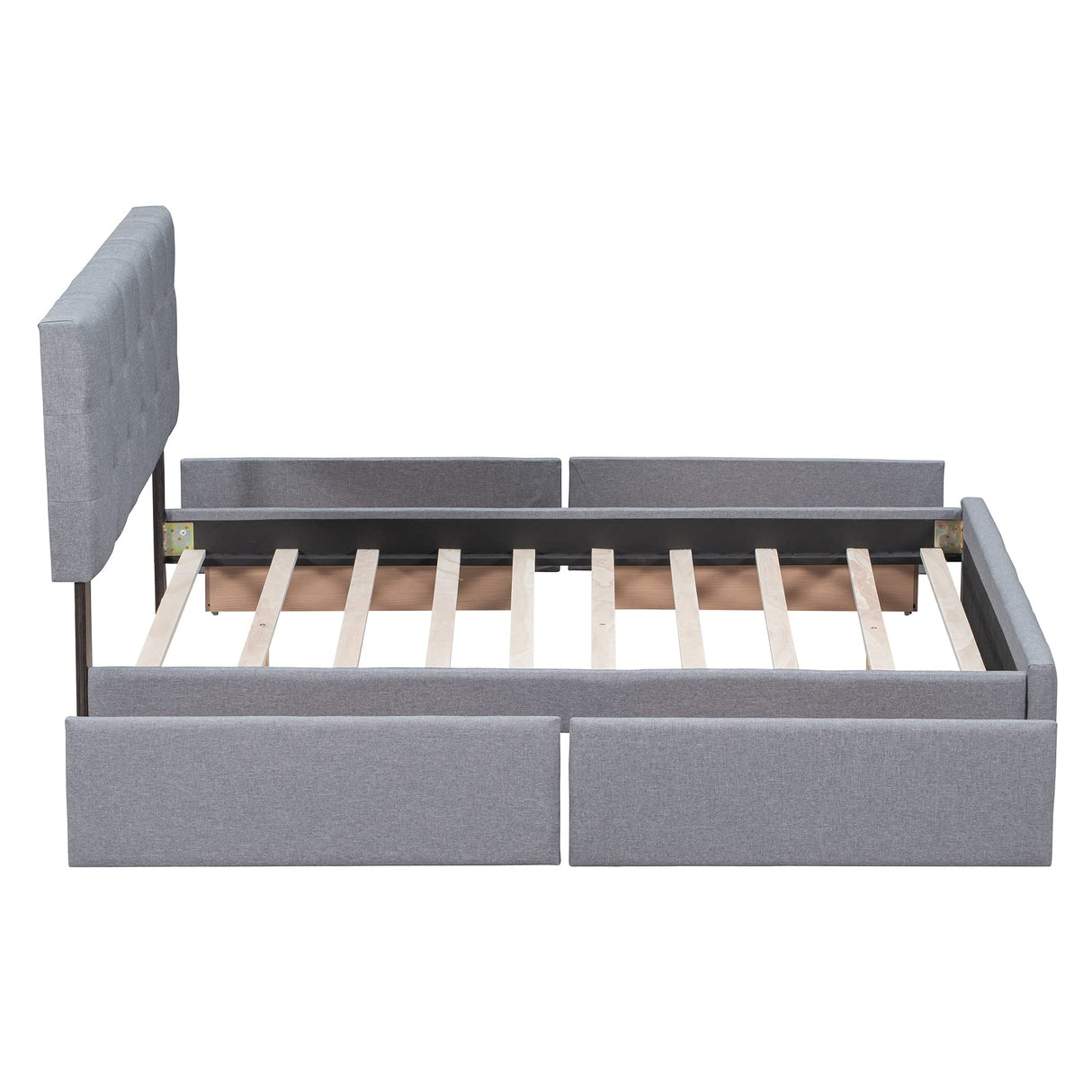 Queen Upholstered Platform Bed Frame with Classic Headboard and 4 Drawers, No Box