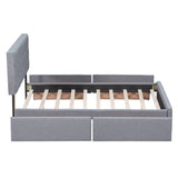 Queen Upholstered Platform Bed Frame with Classic Headboard and 4 Drawers, No Box