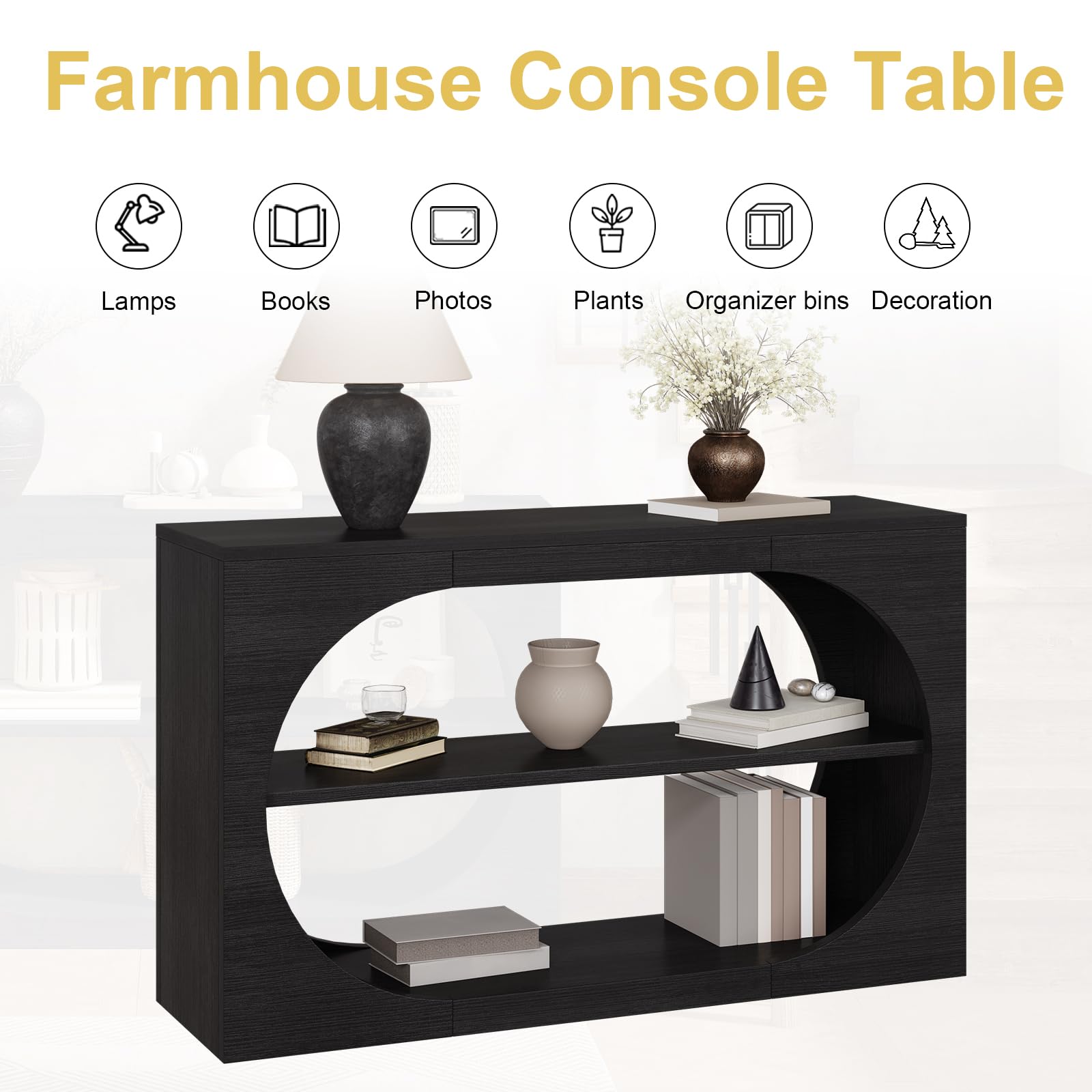 55-Inch 3-Tier Console Table with Storage
