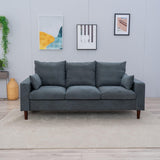 3 Seat Designer Sofa Couch Linen Fabric Wood Legs, Grey