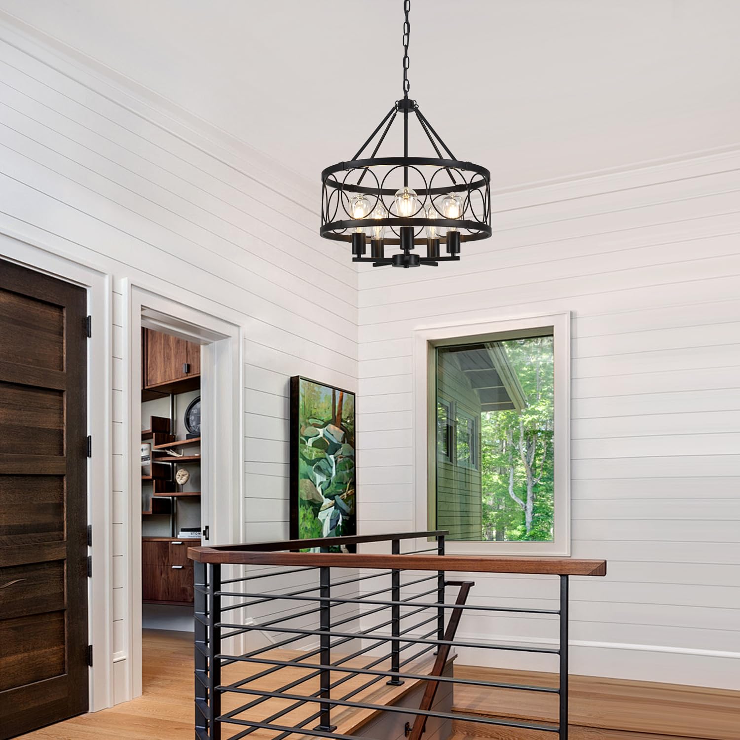 Black Farmhouse Chandelier, Rustic Drum Chandeliers, Dining Room Light Fixtures
