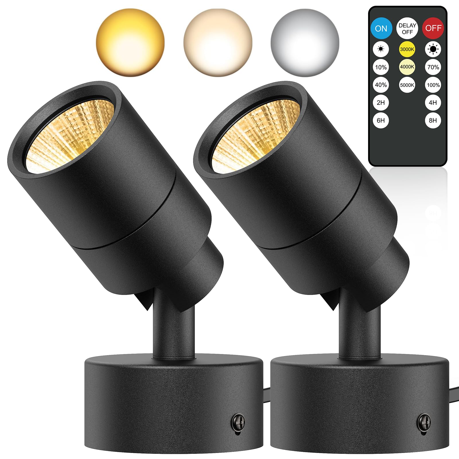 Spotlight Indoor 2 Pack, 5W Dimmable Plant Up Lights with Remote Control & Timer