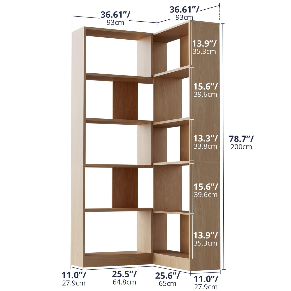 78" Tall Corner Bookcase,5 Tier Corner Bookshelf with L Shaped Design,