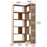 78" Tall Corner Bookcase,5 Tier Corner Bookshelf with L Shaped Design,