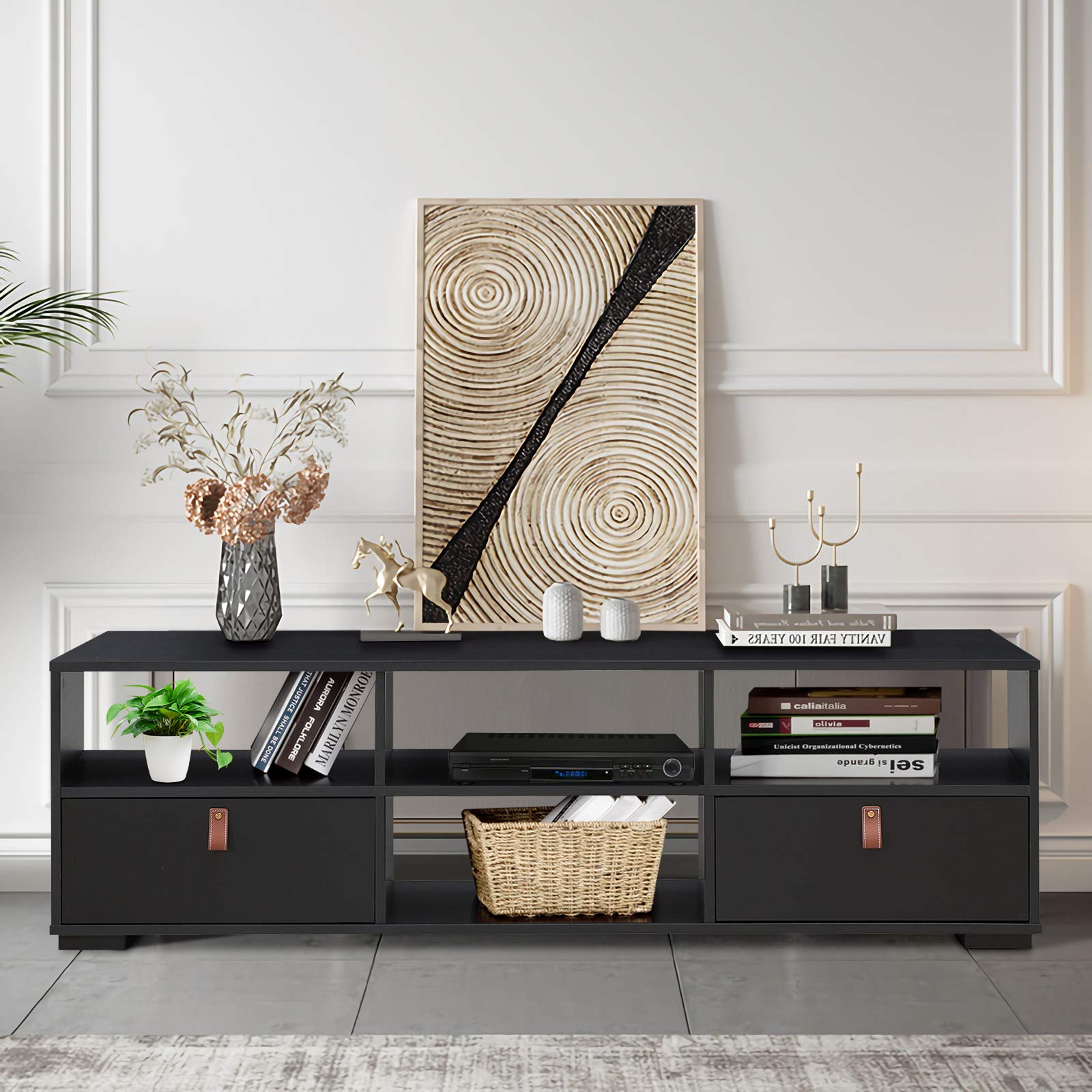 TV Stand for TVs up to 60 Inch, Industrial Media TV Console Table with 2 Drawers,