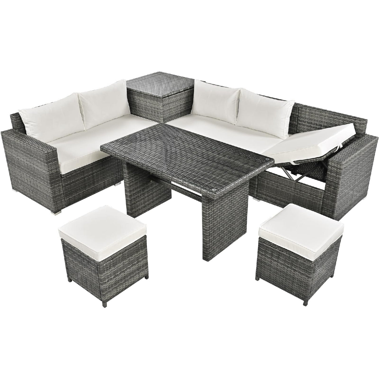 Outdoor Sofa Set Rattan Outdoor Conversation Set 6 Piece 6 PCS Rattan Beige 2 Loveseat