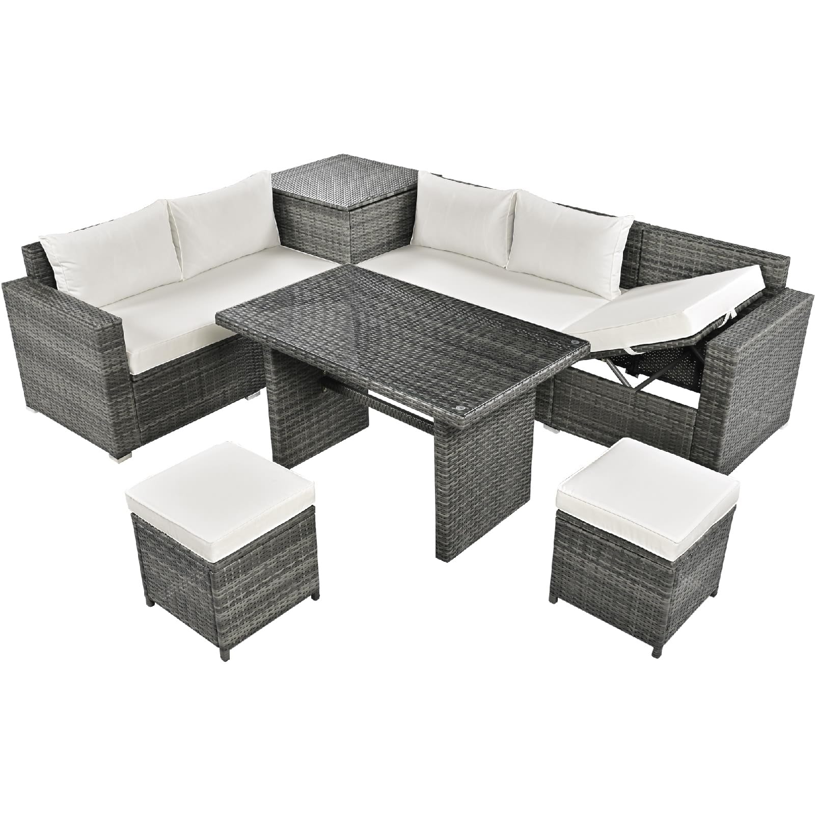 Outdoor Sofa Set Rattan Outdoor Conversation Set 6 Piece 6 PCS Rattan Beige 2 Loveseat