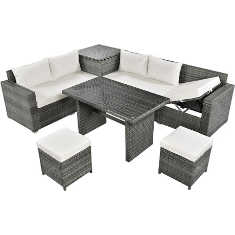 Outdoor Sofa Set Rattan Outdoor Conversation Set 6 Piece 6 PCS Rattan Beige 2 Loveseat