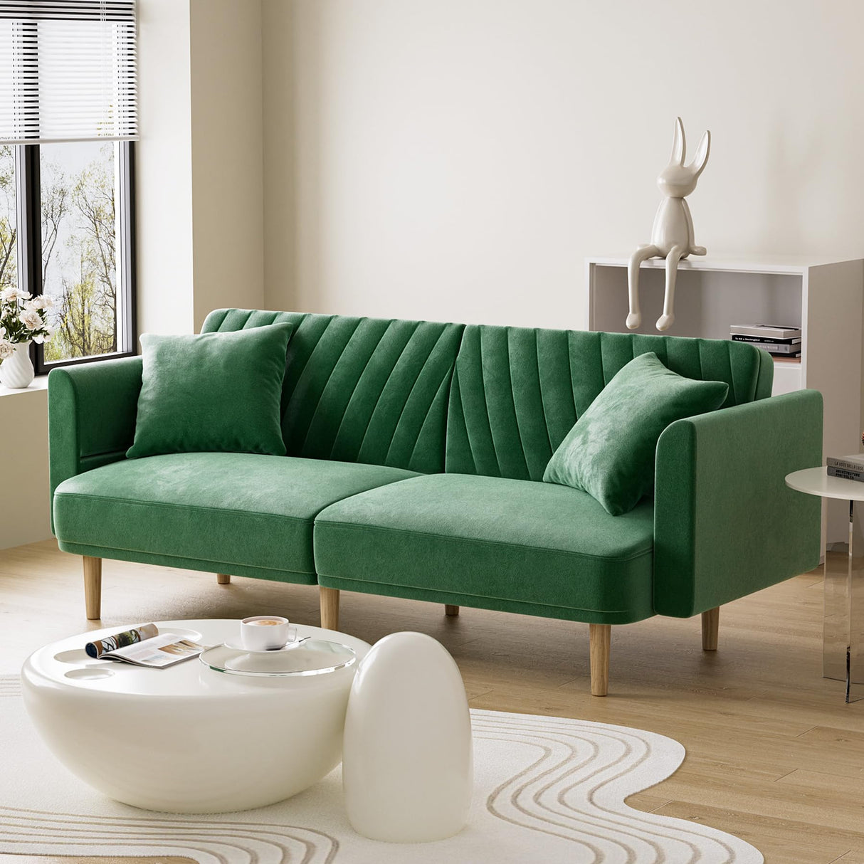 Velvet Futon Sofa Bed, Futon Couch, Small Sofa 75.3" Upholstered Comfy Loveseat Sleeper