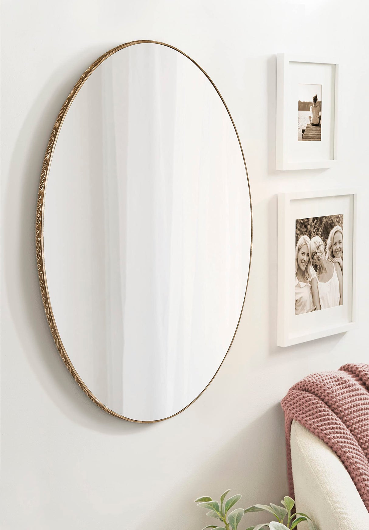 Elmora Glam Oval Ornate Bathroom Wall Mirror with Beveled Edge for Use Vertically