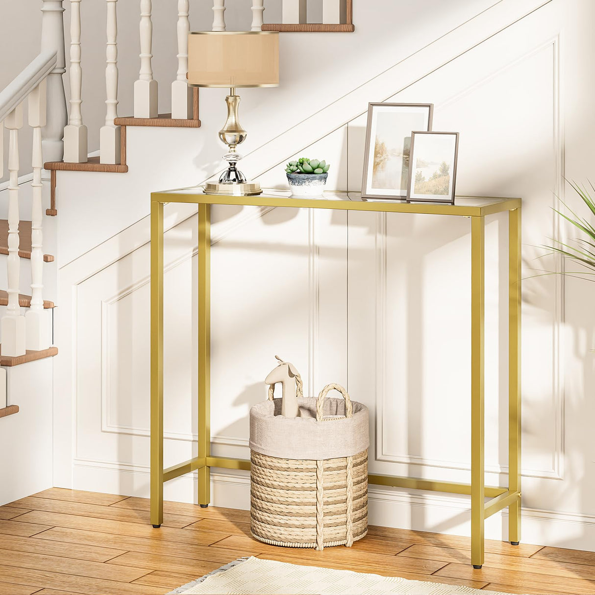 .5" Narrow Console Table, Tempered Glass Sofa Table, Small Side Table, Modern Entryway