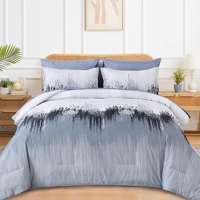 Comforter Set King, Thanksgiving Burnt Orange 7 Pieces Bed in a Bag Abstract Gradient