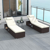 Patio Chaise Lounge Set of 2, Outdoor Rattan Lounge Chair with 6-Level Backrest