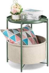 Round Side Table with Fabric Storage Basket