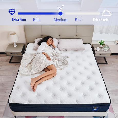 Queen Mattress,12 Inch Memory Foam Hybrid Mattress in a Box, Motion Isolation Individually Pocke Coils Mattress,Pressure Relief