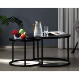 Modern Round Nesting Side Table Set of 2, Wood Coffee and Snack End Table