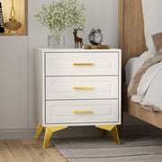 White Nightstand with 3 Drawers, Modern Night Stand with Gold Solid Metal Legs