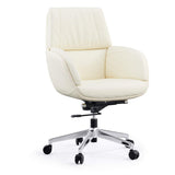 Executive Office Chair White Ergonomic Office Chair PU Leather Upholstered Swivel Chair