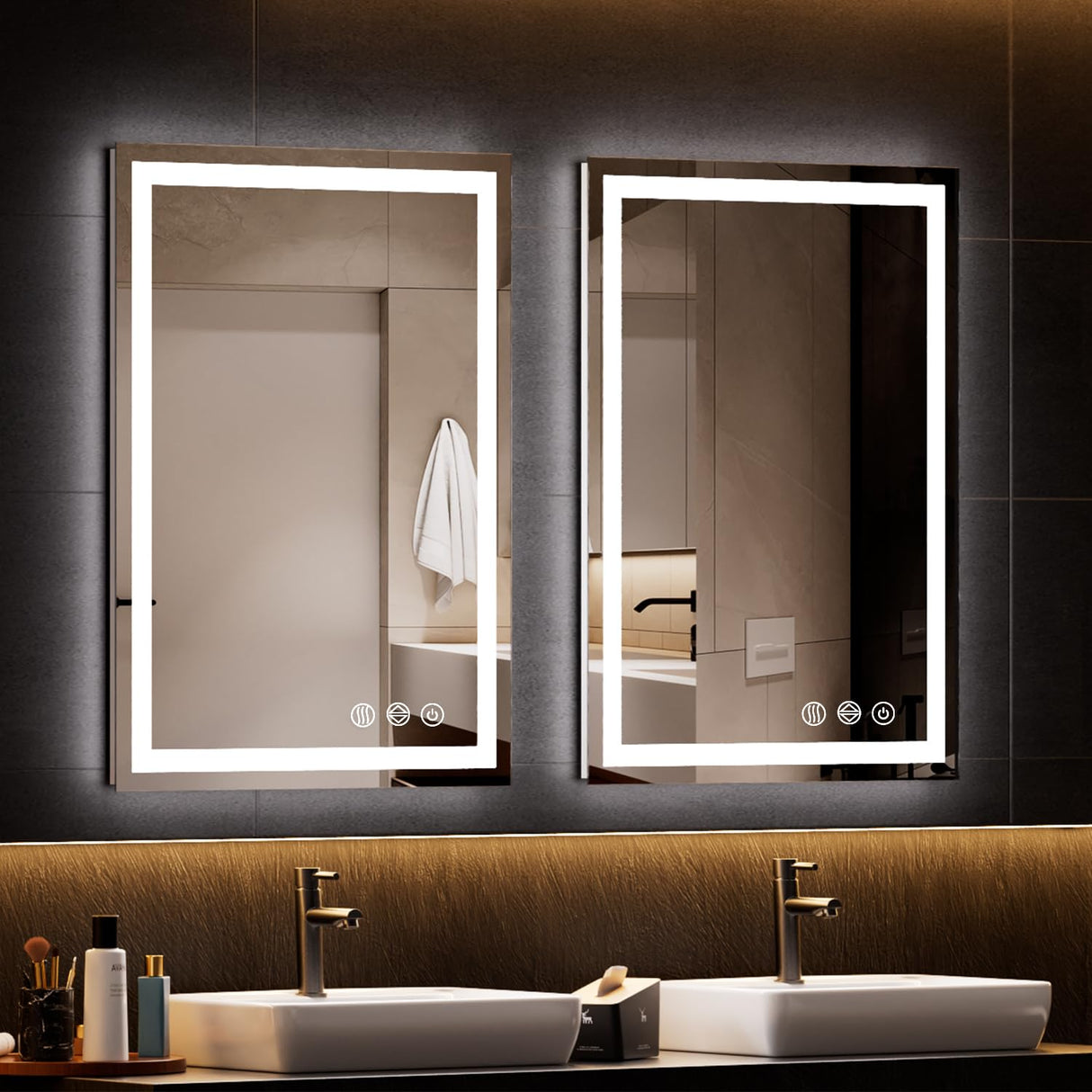 38x26 LED Bathroom Mirror with Lights, Anti-Fog, Front + Backlight, 3-Button Light Control