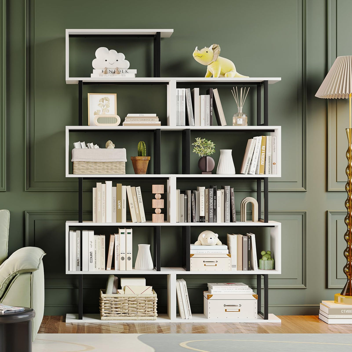 5-Tier 70.4" Tall Bookshelf, S-Shaped Modern Bookcase with Storage Space