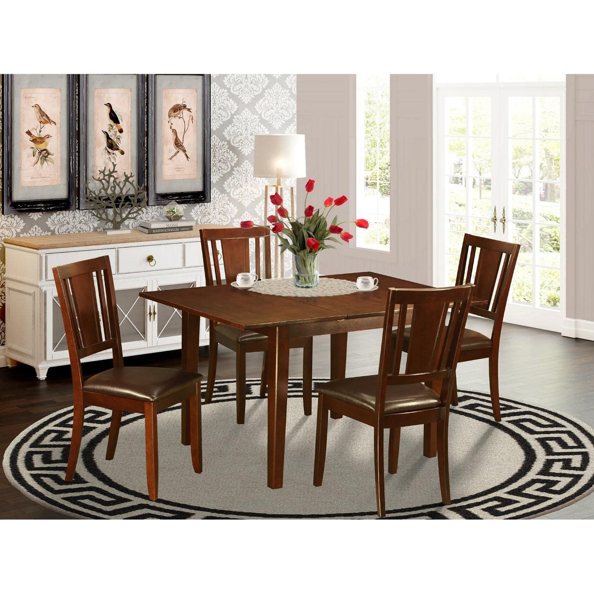 PSDU5-MAH-LC 5 Piece Dining Set Includes a Rectangle Dining Room Table with Butterfly