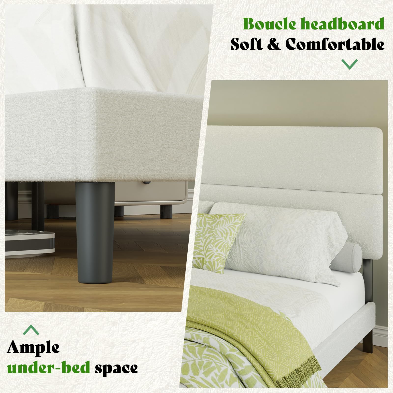 Full Size Boucle Upholstered Bed Frame,
