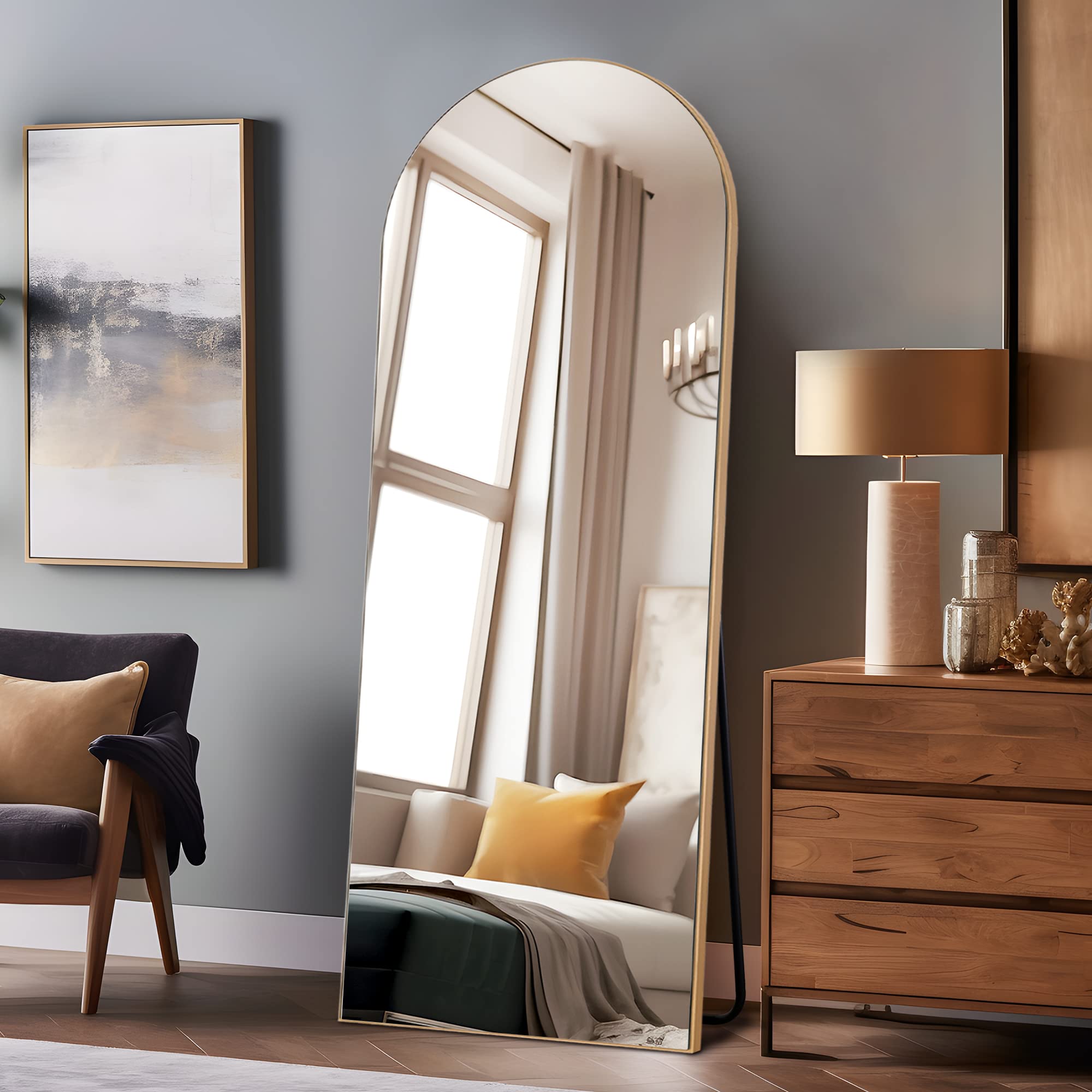 Arched Full Length Mirror with Stand Arched Shape Wall Mounted Mirror