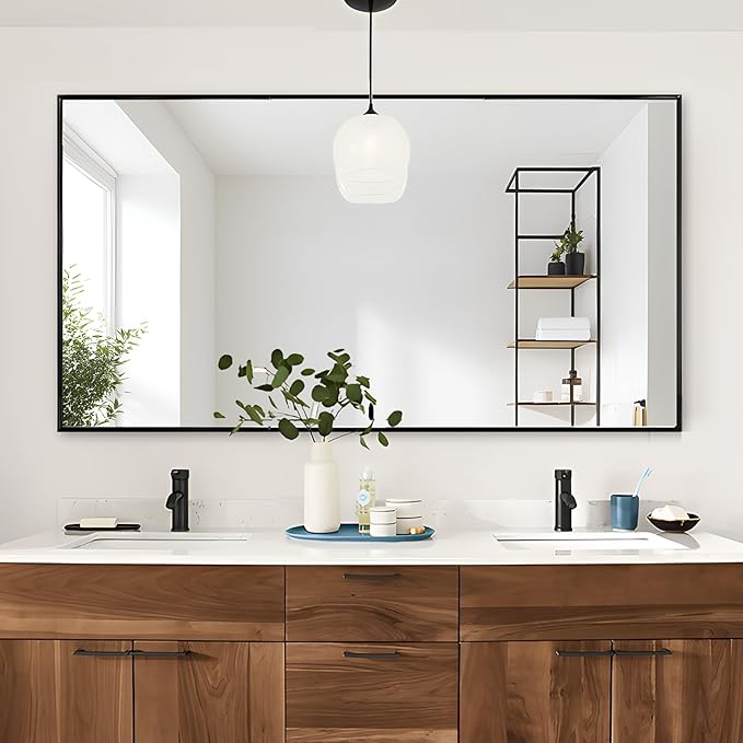 Bathroom Mirror, Black Frame Mirror , Rectangle Wall Mounted Mirror
