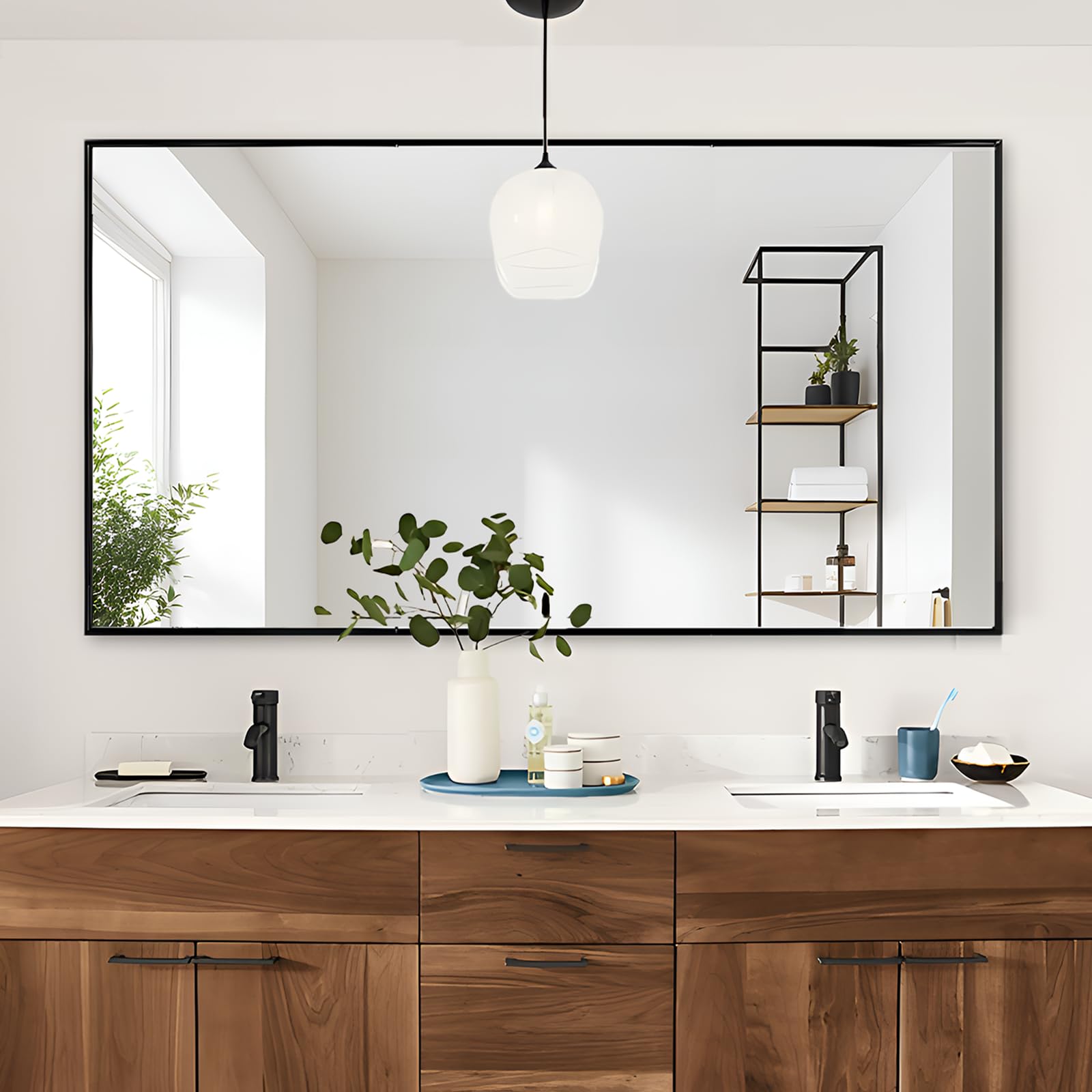 Bathroom Mirror, Black Frame Mirror , Rectangle Wall Mounted Mirror