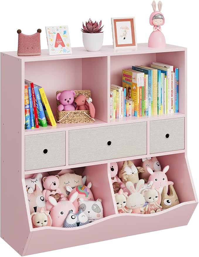 3 Tier Toy Storage Organizer, 5 Cube Toy Shelf and Bookcase Storage Cabinet, Book Shelf for Playroom Bedroom Living Room Nursery White