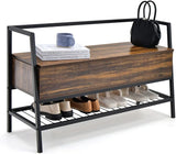 3-in-1 Shoe Storage Bench, Rustic Brown, Metal Frame,